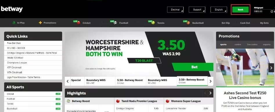 Deposit in BetWay